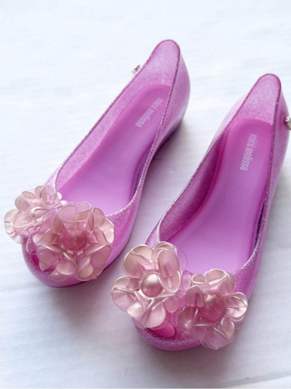 Mini Melissa New Ultragirl Springtime Ballet Flats in Glitter Pink NWOT Size 1